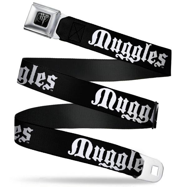 Buckle Down Harry Potter Logo Full Color Black/White Seatbelt Belt - MUGGLES Black/White Webbing