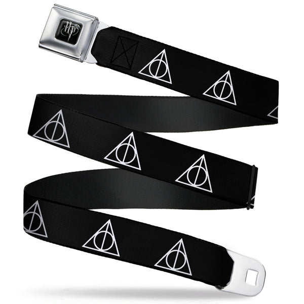 buckle down Harry Potter Logo Full Color Black/White Seatbelt Belt - Deathly Hallows Symbol Black/White Webbing