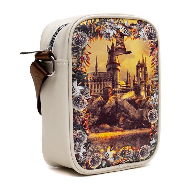 Buckle Down Harry Potter Vegan Leather Round Crossbody Bag With Adjustable Straps Hogwarts Floral Fantasy Off White