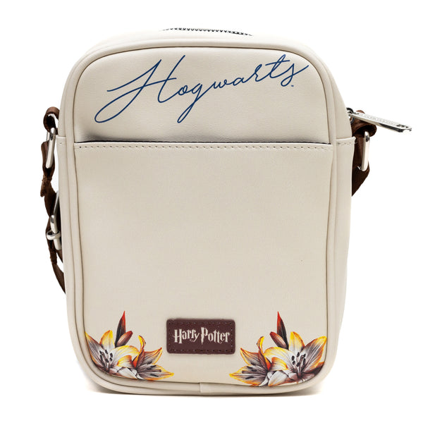 Buckle Down Harry Potter Vegan Leather Round Crossbody Bag With Adjustable Straps Hogwarts Floral Fantasy Off White