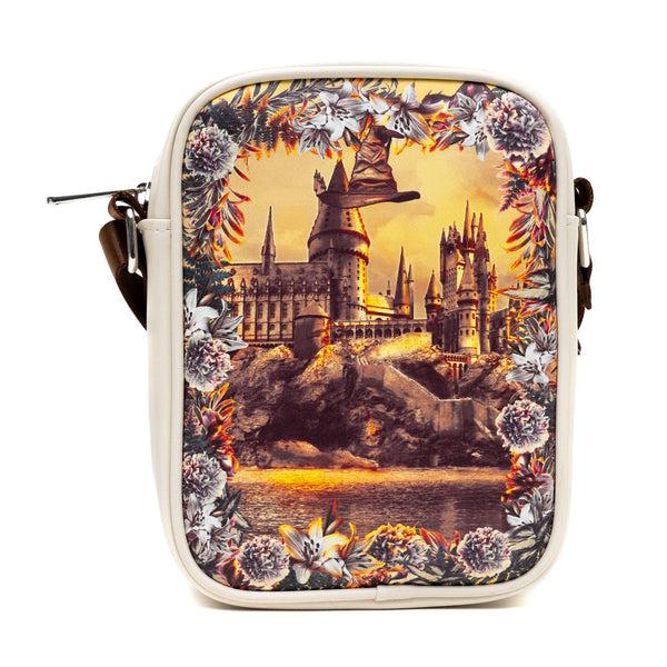 buckle down Harry Potter Vegan Leather Round Crossbody Bag with Adjustable Straps Hogwarts Floral Fantasy Off White