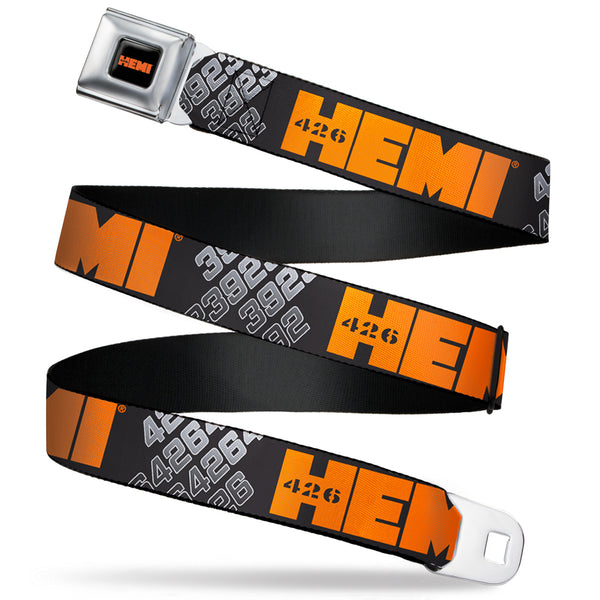 buckle down HEMI 426 Logo Full Color Black Orange Seatbelt Belt - HEMI 426 Logo 392/426 Black/Orange/Silver-Fade Webbing