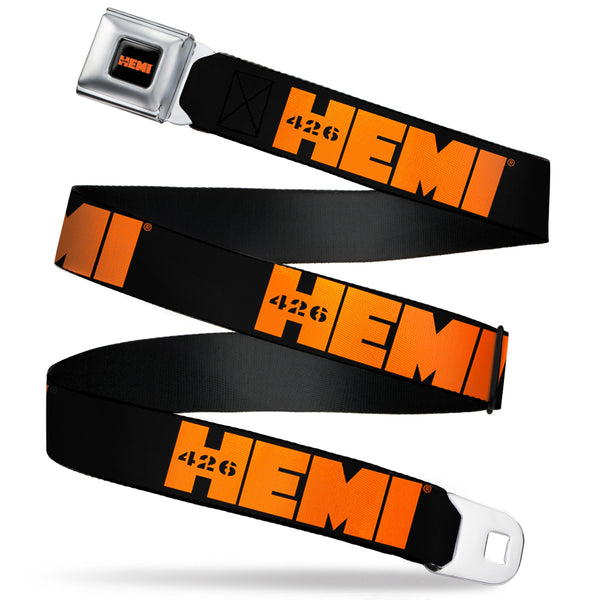 buckle down HEMI 426 Logo Full Color Black Orange Seatbelt Belt - HEMI 426 Logo Repeat Black/Orange Webbing