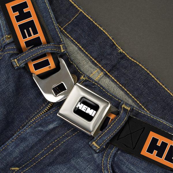 Buckle Down HEMI Bold Full Color Black/Orange/White/Black Seatbelt Belt - HEMI Bold Black/Orange/White/Black Webbing