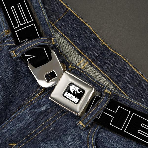 Buckle Down HEMI Elephant Logo Full Color Black/White Seatbelt Belt - HEMI Bold Outline Black/White Webbing