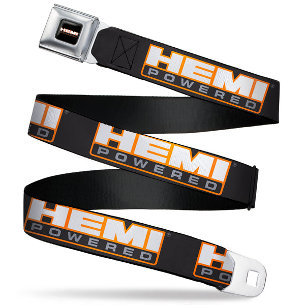 buckle down HEMI POWERED Logo Full Color Black Orange White Gray Seatbelt Belt - HEMI POWERED Logo Repeat Black/Orange/White/Gray Webbing
