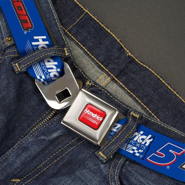 Buckle Down HENDRICK MOTORSPORTS Checker Logo Full Color Red/White Seatbelt Belt - KYLE LARSON #5 Hendrick Motorsports Racing Logo Blue/White/Red Webbing