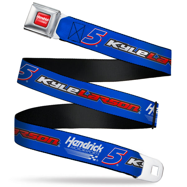 buckle down HENDRICK MOTORSPORTS Checker Logo Full Color Red/White Seatbelt Belt - KYLE LARSON #5 Hendrick Motorsports Racing Logo Blue/White/Red Webbing