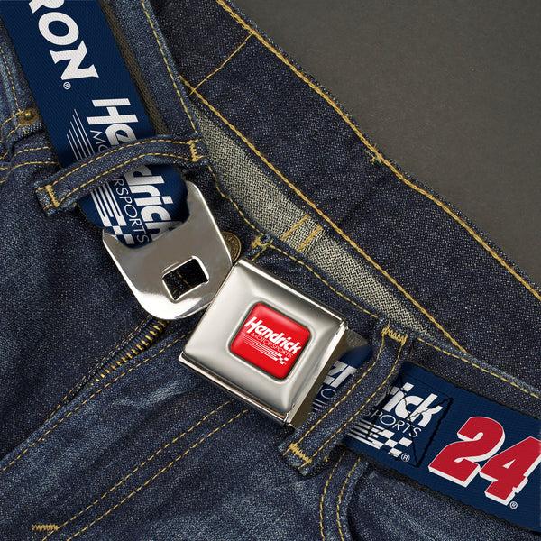 Buckle Down HENDRICK MOTORSPORTS Checker Logo Full Color Red/White Seatbelt Belt - WILLIAM BYRON #24 Hendrick Motorsports Racing Logo Navy/White/Red Webbing