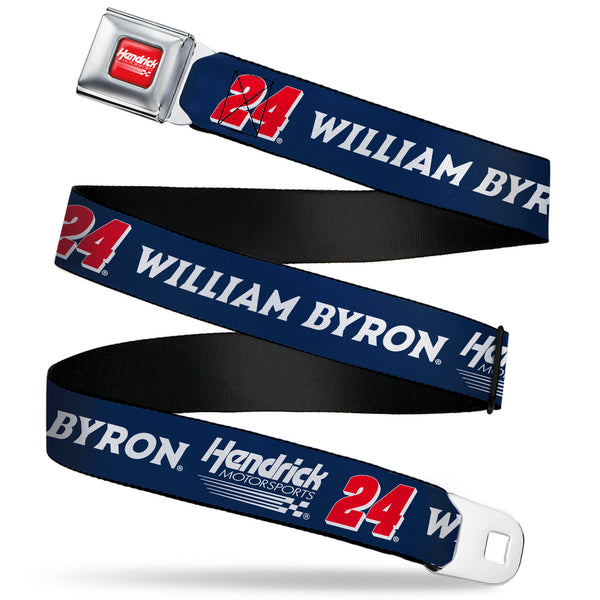 buckle down HENDRICK MOTORSPORTS Checker Logo Full Color Red/White Seatbelt Belt - WILLIAM BYRON #24 Hendrick Motorsports Racing Logo Navy/White/Red Webbing