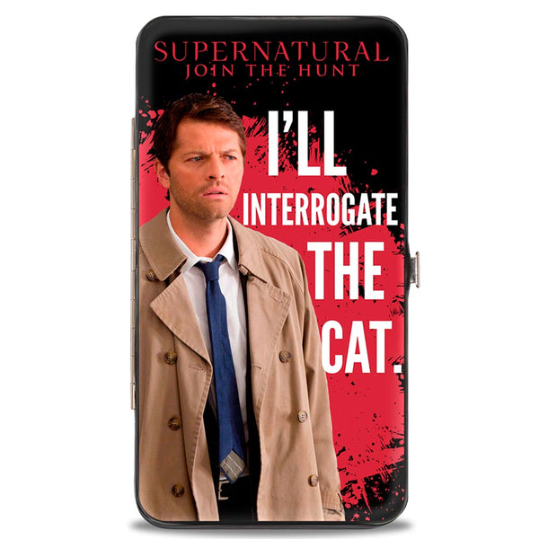buckle down Hinged Wallet - Castiel I'LL INTERROGATE THE CAT Black Blood Splatter White