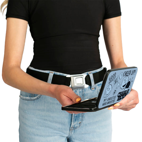 Buckle Down Hinged Wallet - CHARLIE BROWN Poses And Quotes Light Blue/Black