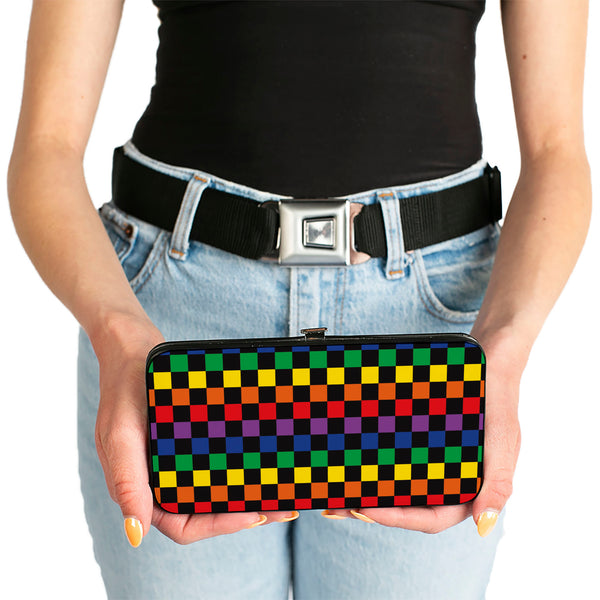 Buckle Down Hinged Wallet - Checker Black Rainbow Multi Color