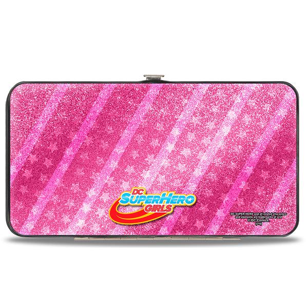 Buckle Down Hinged Wallet - DC SUPERHERO GIRLS 10-Character Group Pose Stars & Stripes Pinks