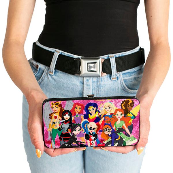 Buckle Down Hinged Wallet - DC SUPERHERO GIRLS 10-Character Group Pose Stars & Stripes Pinks