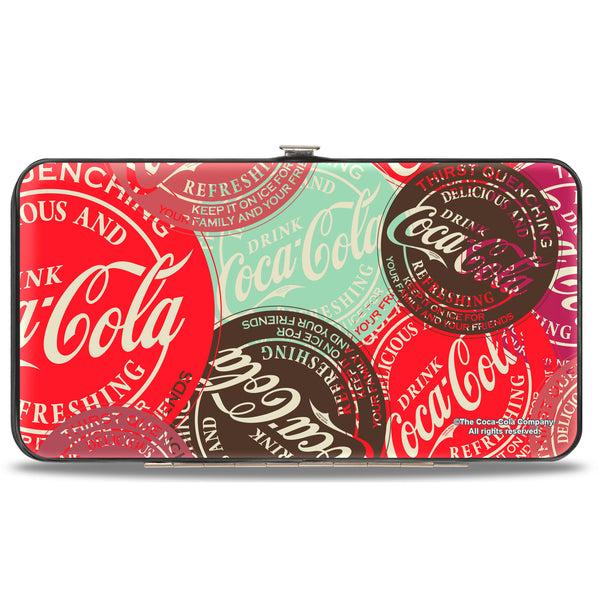 Buckle Down Hinged Wallet - DRINK COCA-COLA Coke Patches Stacked Reds/Multi Color