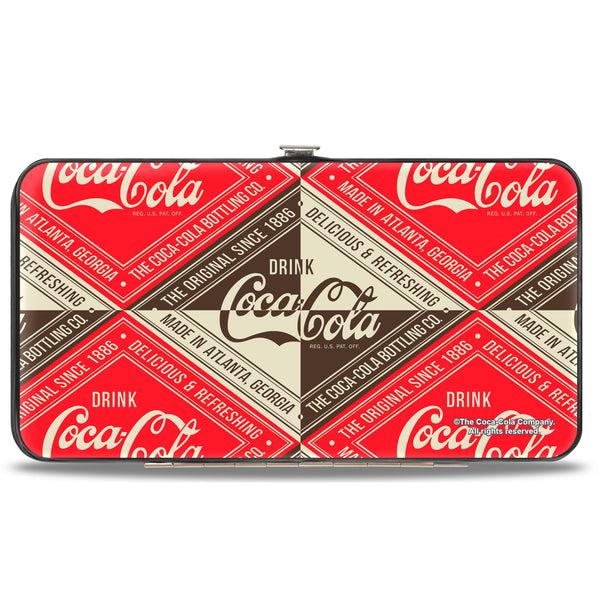 Buckle Down Hinged Wallet - DRINK COCA-COLA DELICIOUS & REFRESHING Diamond Blocks Red/Brown/White