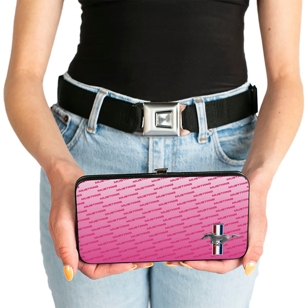 Buckle Down Hinged Wallet - Ford Mustang W Bars CORNER W Text PINK
