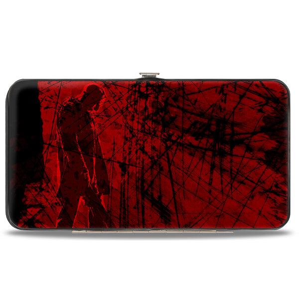 Buckle Down Hinged Wallet - Friday The 13th JASON Mask Splatter + Jason Walking Pose Black Reds