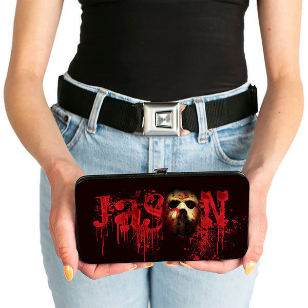 Buckle Down Hinged Wallet - Friday The 13th JASON Mask Splatter + Jason Walking Pose Black Reds