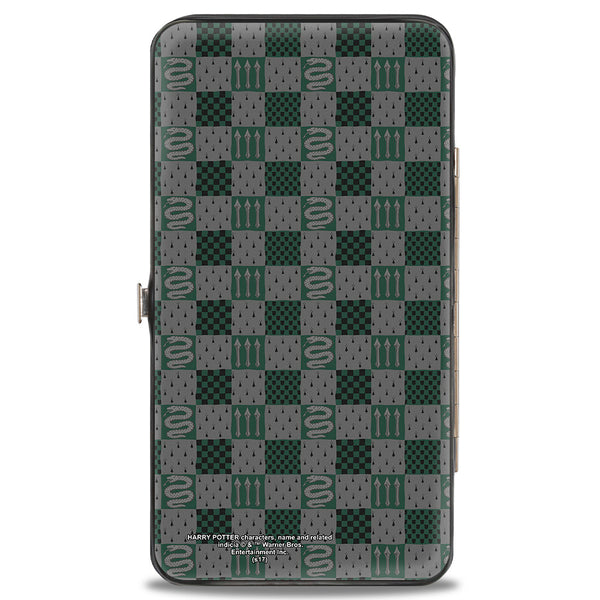 Buckle Down Hinged Wallet - Harry Potter SLYTHERIN Crest Heraldry Checkers Gray Greens