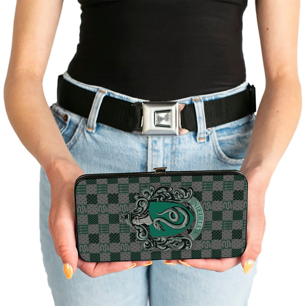 Buckle Down Hinged Wallet - Harry Potter SLYTHERIN Crest Heraldry Checkers Gray Greens