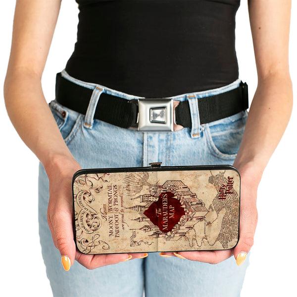 Buckle Down Hinged Wallet - Hogwarts School THE MARAUDER'S MAP Tan Reds