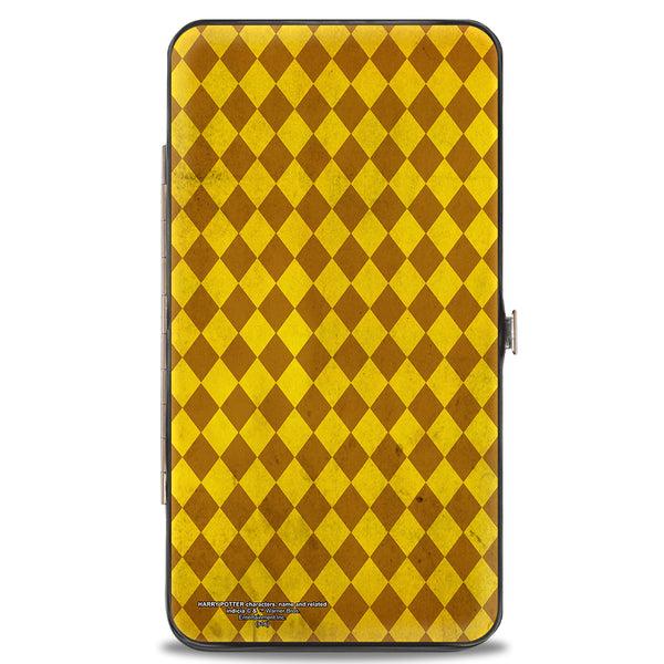 Buckle Down Hinged Wallet - HUFFLEPUFF Crest Stripes Diamonds Gold Browns
