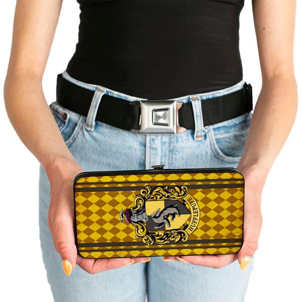 Buckle Down Hinged Wallet - HUFFLEPUFF Crest Stripes Diamonds Gold Browns