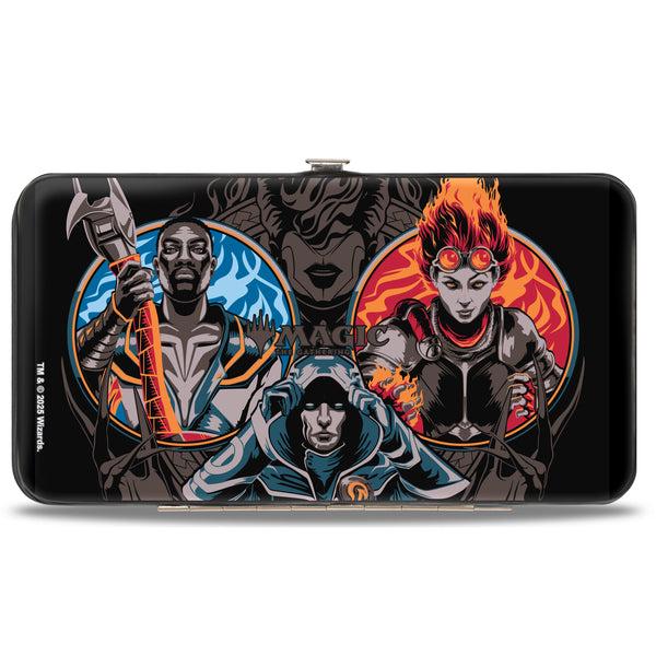 Buckle Down Hinged Wallet - MAGIC THE GATHERING Three Planeswalker Poses And Title Logo Black/Grays/Multi Color