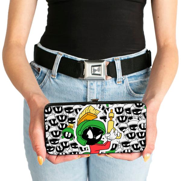 Buckle Down Hinged Wallet - Marvin The Martian Ray Gun Pose Expressions Stacked LANDSCAPE White Black Multi Color