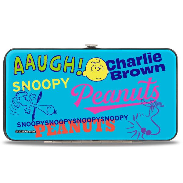Buckle Down Hinged Wallet - PEANUTS Charlie Brown Snoopy And Woodstock Typography Collage Blue/Multi Color