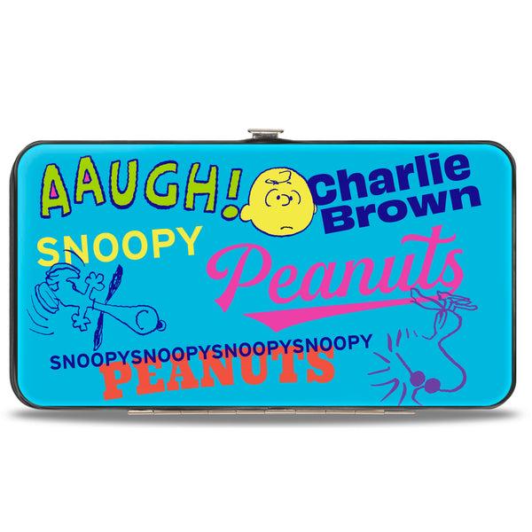 buckle down Hinged Wallet - PEANUTS Charlie Brown Snoopy and Woodstock Typography Collage Blue/Multi Color