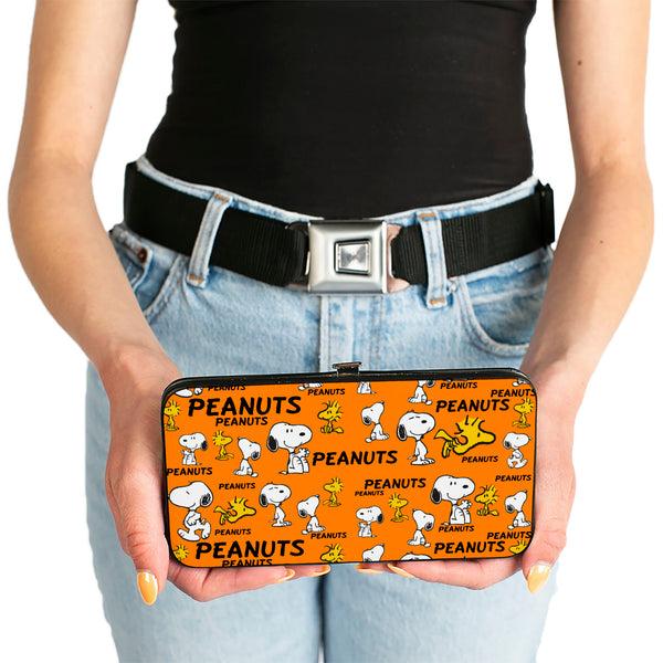 Buckle Down Hinged Wallet - PEANUTS Snoopy And Woodstock Poses Collage Orange