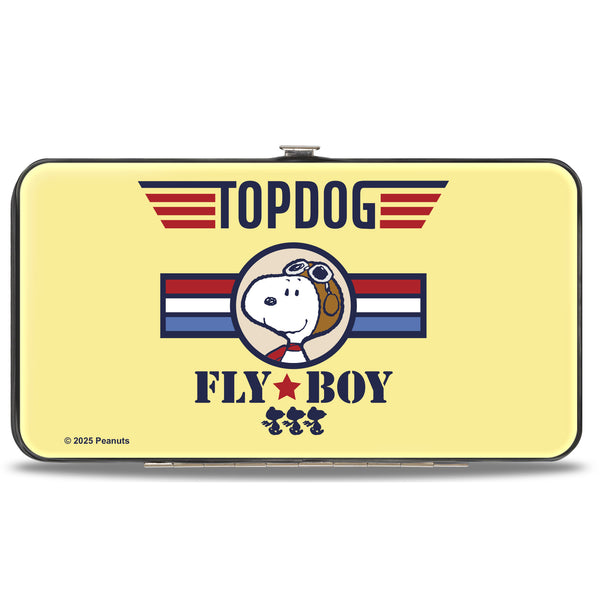 Buckle Down Hinged Wallet - Peanuts Snoopy FLY BOY TOP DOG Flying Ace Yellow/Blue/Red