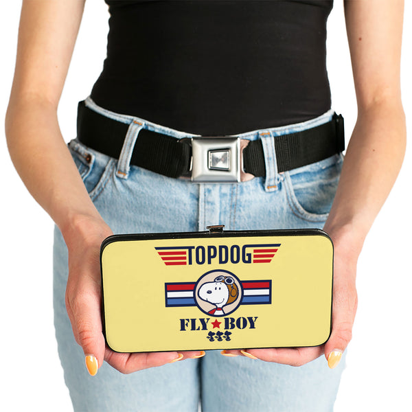 Buckle Down Hinged Wallet - Peanuts Snoopy FLY BOY TOP DOG Flying Ace Yellow/Blue/Red