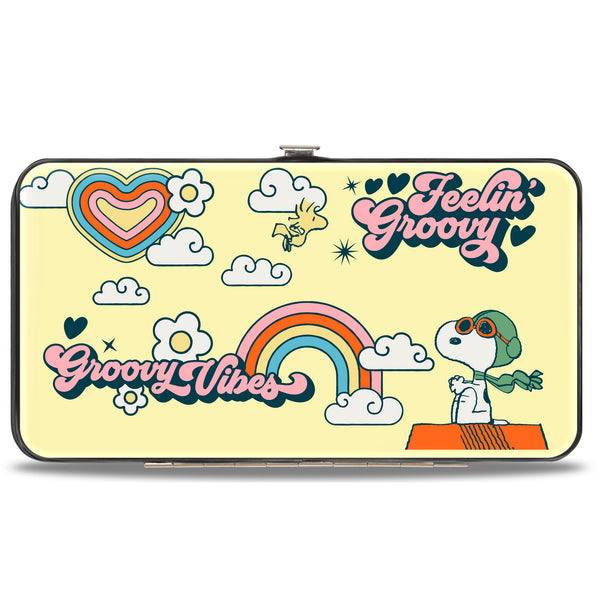 buckle down Hinged Wallet - Peanuts Snoopy Flying Ace and Woodstock GROOVY Quotes Collage Yellow