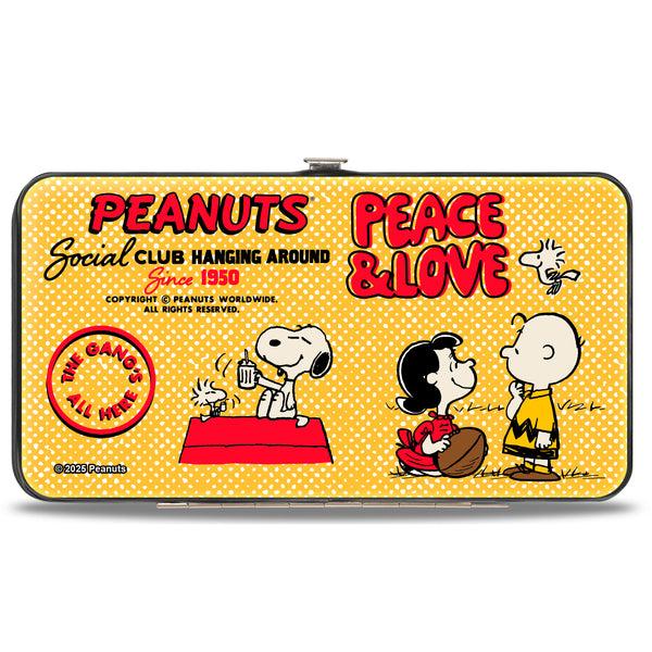 Buckle Down Hinged Wallet - PEANUTS SOCIAL CLUB PEACE & LOVE Scenes Yellow/Red
