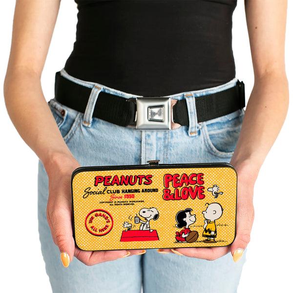Buckle Down Hinged Wallet - PEANUTS SOCIAL CLUB PEACE & LOVE Scenes Yellow/Red