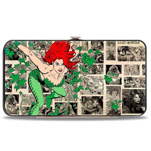 buckle down Hinged Wallet - Poison Ivy Pose + Logo Ivy Comic Scenes Grays Greens