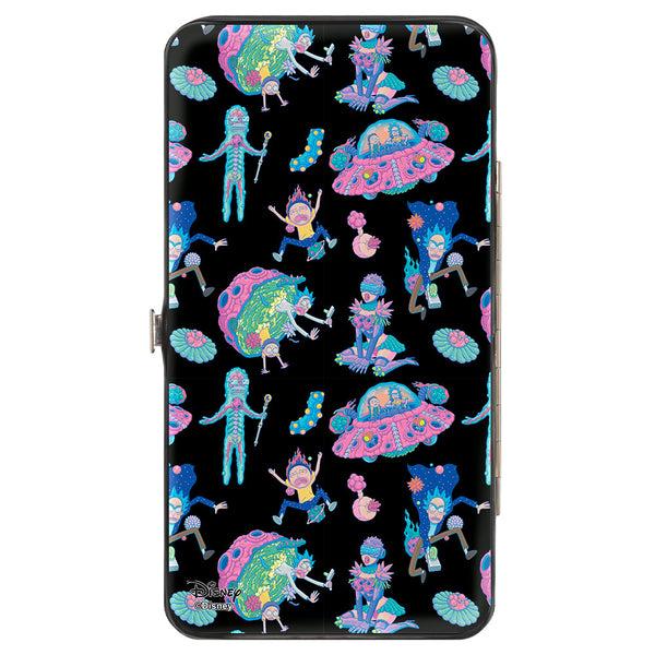 Buckle Down Hinged Wallet - Rick And Morty Portal Battle Scene + Botanical Cell Poses Collage Black