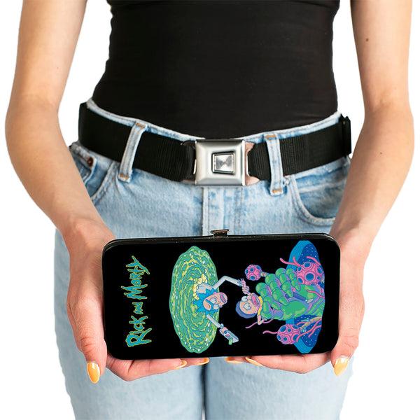 Buckle Down Hinged Wallet - Rick And Morty Portal Battle Scene + Botanical Cell Poses Collage Black