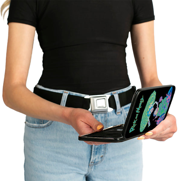 Buckle Down Hinged Wallet - Rick And Morty Portal Battle Scene + Botanical Cell Poses Collage Black