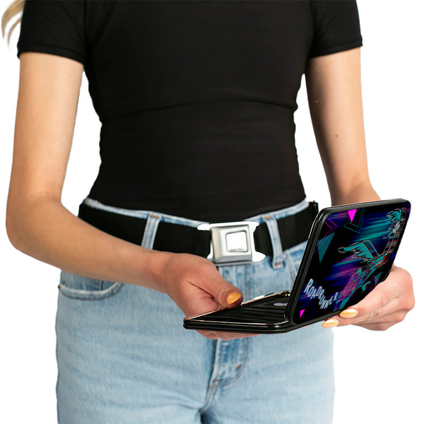 Buckle Down Hinged Wallet - ROAD RUNNER Action Pose Streak Triangles Black Blues Pinks
