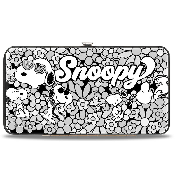 Buckle Down Hinged Wallet - Snoopy Poses And Daisy Flowers Collage Black/Grays/White