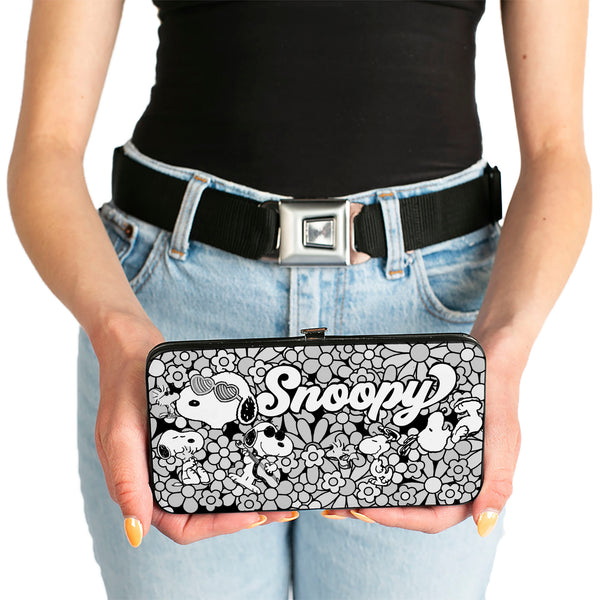 Buckle Down Hinged Wallet - Snoopy Poses And Daisy Flowers Collage Black/Grays/White