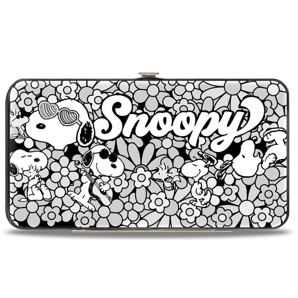 buckle down Hinged Wallet - Snoopy Poses and Daisy Flowers Collage Black/Grays/White