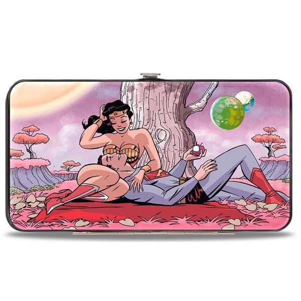 buckle down Hinged Wallet - Superman Wonder Woman Issue #14 Sitting Under Tree Variant Cover Pose + WONDER WOMAN Script Pink