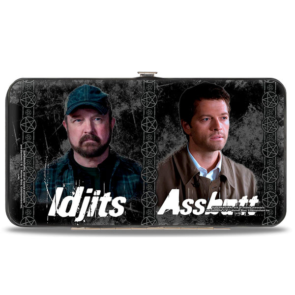 Buckle Down Hinged Wallet - SUPERNATURAL 4-Character Poses BITCH-JERK + IDJITS ASSBUTT Black Grays White