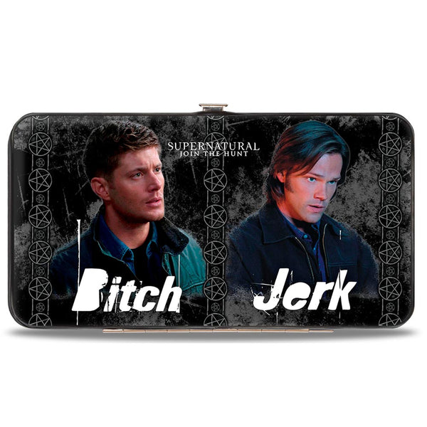 buckle down Hinged Wallet - SUPERNATURAL 4-Character Poses BITCH-JERK + IDJITS ASSBUTT Black Grays White